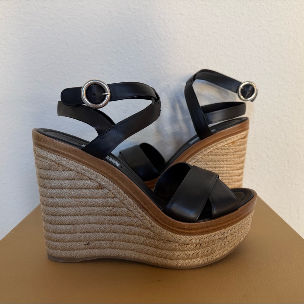 Prada Black and Tan Wedge Sandals 41 - Picture 2 of 10